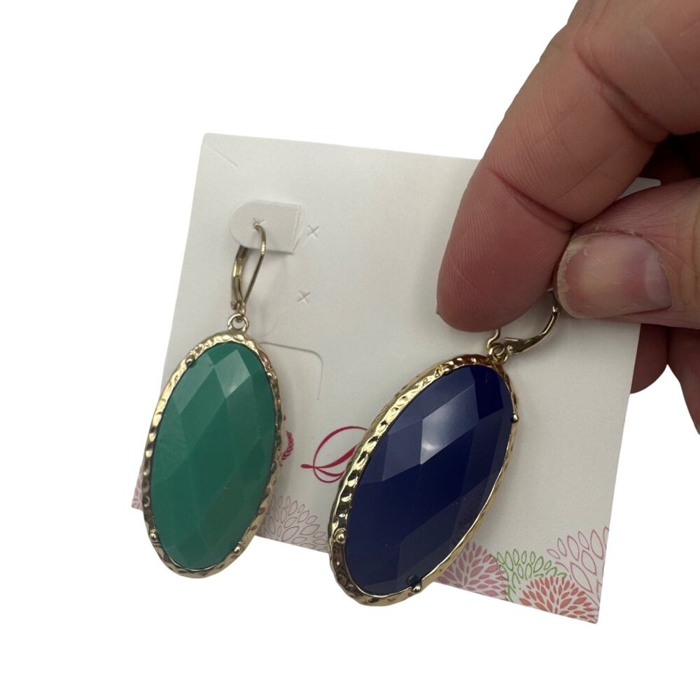 Premier Designs Faceted Oval Drop Earrings Green Gold Plated Lever Back - Picture 8 of 8